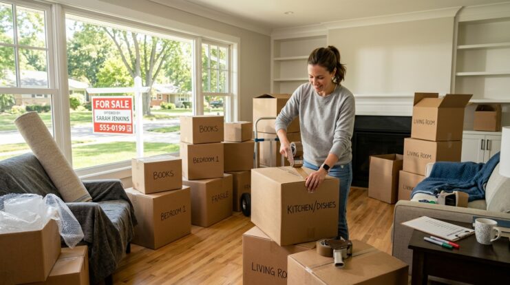 packing stuff into boxes befor emoving